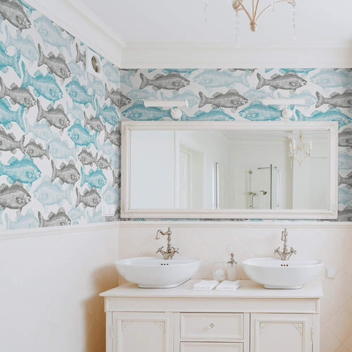Blue Fish Nautical Peel and Stick Removable Wallpape