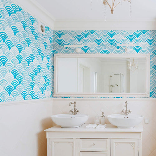 Blue and White Circles Geometric Peel and Stick Removable Wallpaper