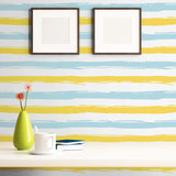 Blue and Yellow Striped Peel and Stick Removable Wallpaper