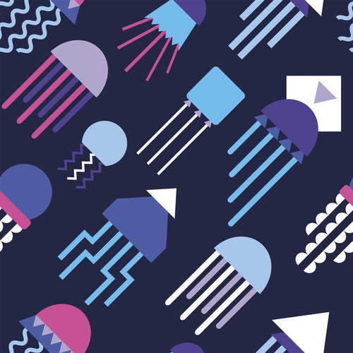 Blue and Purple Fish Nautical Peel and Stick Removable Wallpaper