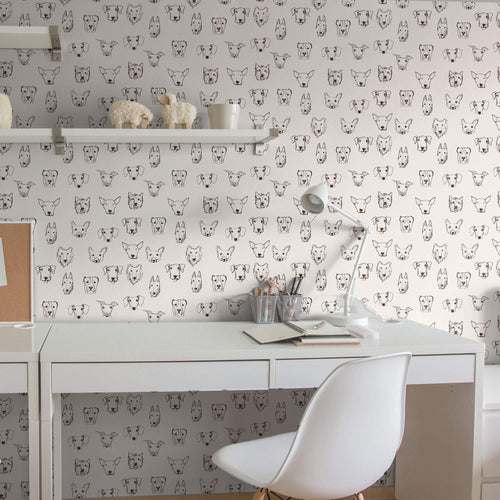 White Dog Animal Peel and Stick Removable Wallpaper