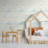 Blue and White Clouds Children Peel and Stick Removable Wallpaper