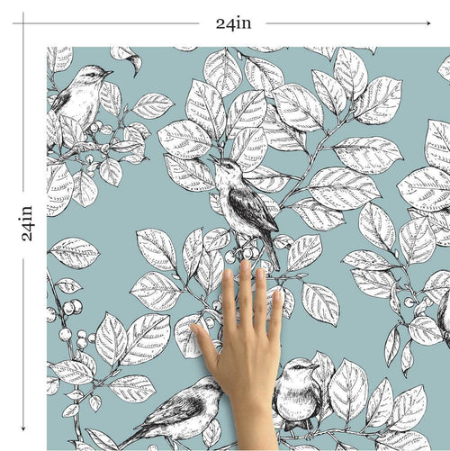 Blue Floral Animal Peel and Stick Removable Wallpaper