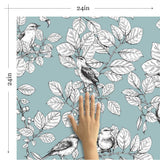 Blue Floral Animal Peel and Stick Removable Wallpaper
