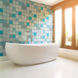 Blue and White Tile Tile Adhesive Peel and Stick Removable Wallpaper