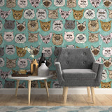 Blue and Grey Animals Children Peel and Stick Removable Wallpaper