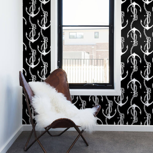 Black Illustration Nautical Peel and Stick Removable Wallpaper