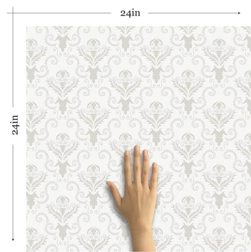 Beige and Taupe Damask Basic Peel and Stick Removable Wallpaper