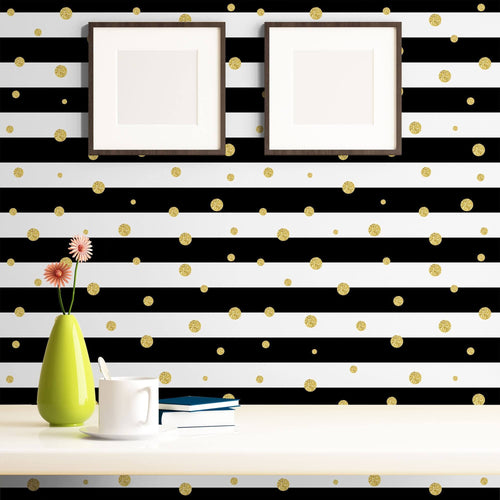 Black and Gold Striped Peel and Stick Removable Wallpaper