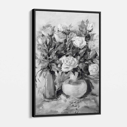 Grey Abstract Roses Wall Art Canvas 4091