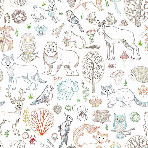 It’s the cutest welcome party ever, and it’s come straight from the jungle and into your baby’s room! This adorable peel and stick wallpaper features a myriad of animals and birds as line drawings on a white background. Assorted botanical elements appear in between, enriching the composition and turning it into a work of art.