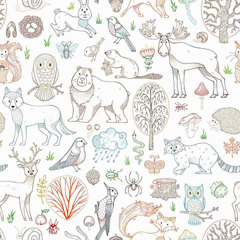 It’s the cutest welcome party ever, and it’s come straight from the jungle and into your baby’s room! This adorable peel and stick wallpaper features a myriad of animals and birds as line drawings on a white background. Assorted botanical elements appear in between, enriching the composition and turning it into a work of art.