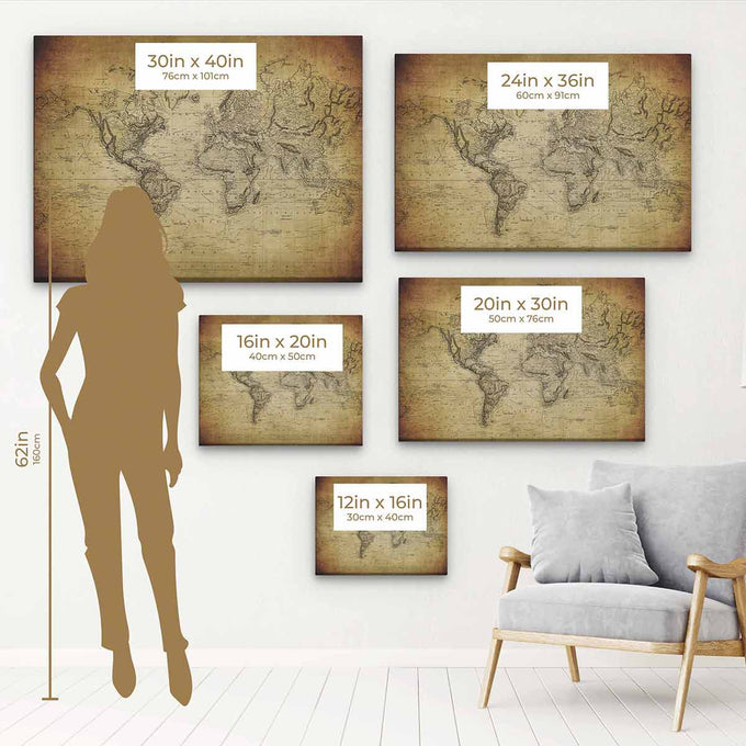 Brown Antique map Wall Art Canvas 8981