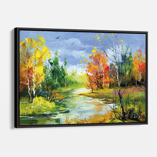 Multi Color Autumn River Wall Art Canvas 2590