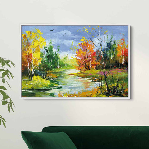 Multi Color Autumn River Wall Art Canvas 2590