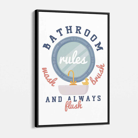 White Bathroom Rules Wall Art Canvas 2648