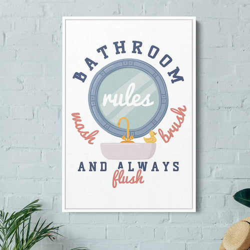 White Bathroom Rules Wall Art Canvas 2648