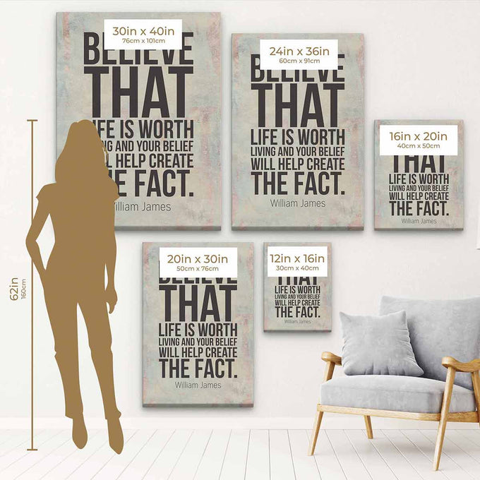 White Believe that life is worth living and your belief will help create the fact Wall Art Canvas 1112