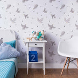 Inspiring your little one to let their imagination take flight, these cute birdies are also great at transforming dull rooms! This bird themed PVC-free wallpaper makes a superb addition to a child’s room, thanks to its whimsical design and artistic rendering style. With a plain white background and simple grey illustrations, it has a minimalistic yet magical feel.