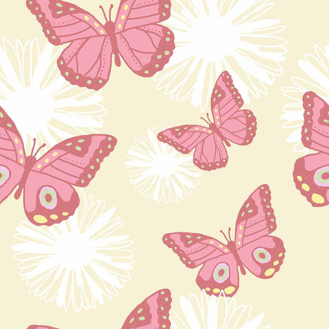 What’s not to love about pretty pink butterflies on a light yellow background? This PVC-free peel and stick wallpaper is relaxed yet fun, unique yet versatile, and both kids and adults will love it! The butterfly illustrations appearing in it are large and intricate, and gentle white sketches of flowers in the background make the composition even richer.