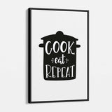White COOK eat REPEAT Wall Art Canvas 48_c