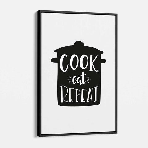 White COOK eat REPEAT Wall Art Canvas 48_c