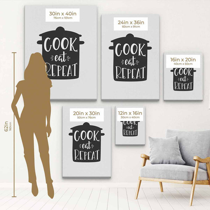 White COOK eat REPEAT Wall Art Canvas 48_c