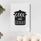 White COOK eat REPEAT Wall Art Canvas 48_c