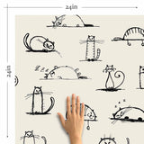 Do you know just how quickly a sleepy cat can liven up your decor? Find out by bringing home this cute cat themed peel and stick wallpaper featuring felines in various states of relaxation. The black cat drawings have a fun, informal graphic style and create a welcoming composition on a taupe background. We bet these kittens will inspire you to take it easy and look like a million bucks while you’re at it!