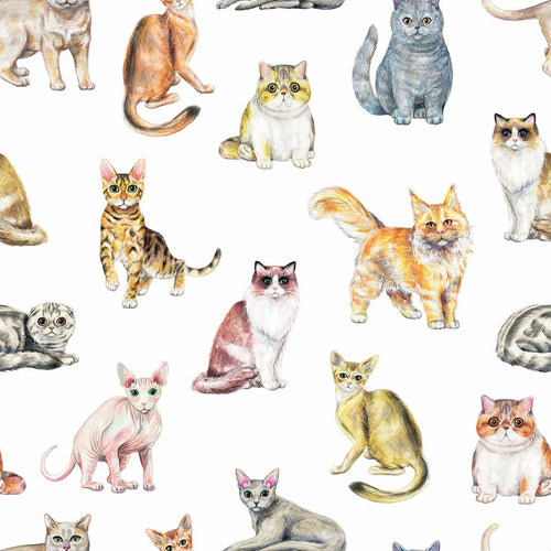 Cuteness, quirks, effortless elegance – it’s hard to pick a favorite reason to love your cat! This unique peel and stick wallpaper celebrates all kinds of feline fabulousness. From adorable munchkins to elegant Siamese cats, find them all in this beautiful print that carries oodles of whimsy and a touch of vintage charm.