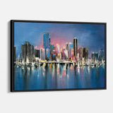 Blue Coastal City at Night Wall Art Canvas 2566