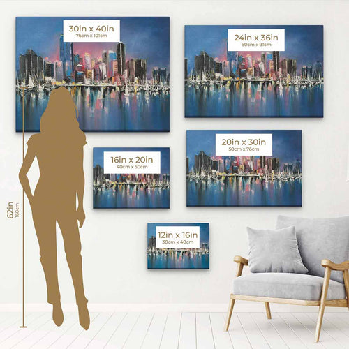 Blue Coastal City at Night Wall Art Canvas 2566