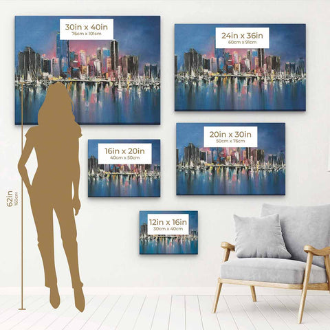 Blue Coastal City at Night Wall Art Canvas 2566