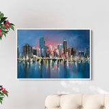 Blue Coastal City at Night Wall Art Canvas 2566