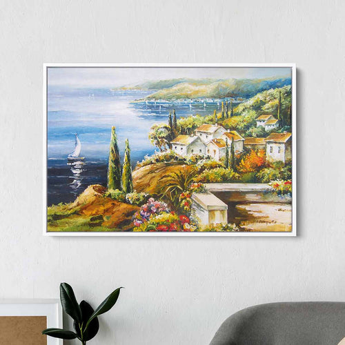 Multi Color Coastal Village Wall Art Canvas 0290