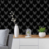 Whether you’re lucky enough to own an English bulldog, or just love swooning over their pictures and videos, this adorable black dog wallpaper will make your day! Feast your eyes on cute dog faces outlined in white on a plain black background. This durable and versatile peel and stick wallpaper allows you to effortlessly flaunt a fun animal theme even in formal settings.