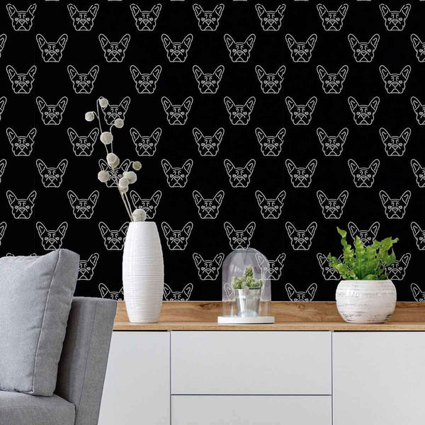 Black and White Dog Peel and Stick Removable Wallpaper 5196