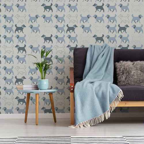 Playful dog wallpaper in tranquil blue tones – this design takes your pet themed decor to a new level of versatility. Simple dog illustrations appear in neat rows in this peel and stick wallpaper. Clever changes in direction and varying shades of blue give it a dynamic, layered look that hits all the right notes. You can count on this PVC-free wallpaper to work wonders not only in informal areas but also in formal living rooms and offices.