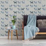 Playful dog wallpaper in tranquil blue tones – this design takes your pet themed decor to a new level of versatility. Simple dog illustrations appear in neat rows in this peel and stick wallpaper. Clever changes in direction and varying shades of blue give it a dynamic, layered look that hits all the right notes. You can count on this PVC-free wallpaper to work wonders not only in informal areas but also in formal living rooms and offices.