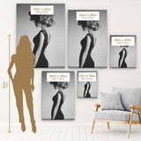 Grey Elegant Lady in Black Dress Wall Art Canvas 6805
