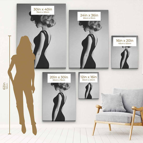 Grey Elegant Lady in Black Dress Wall Art Canvas 6805