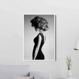 Grey Elegant Lady in Black Dress Wall Art Canvas 6805