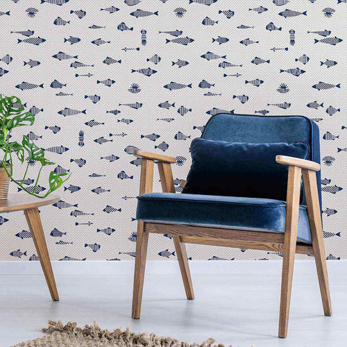 You won’t need to fish for decor compliments with this delightful peel and stick wallpaper at your service! A variety of navy blue sea creature illustrations appear over a dotted grid in this unique PVC-free design. The drawings have a quirky, geometric style that gives them a contemporary edge, while their small scale keeps the composition subtle and versatile.