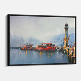 Multi Color Fishing Boats in Harbor Wall Art Canvas 5376