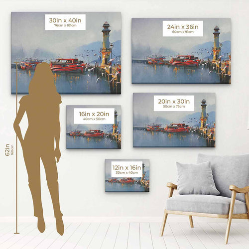 Multi Color Fishing Boats in Harbor Wall Art Canvas 5376