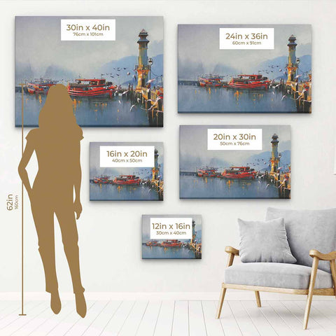 Multi Color Fishing Boats in Harbor Wall Art Canvas 5376