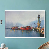 Multi Color Fishing Boats in Harbor Wall Art Canvas 5376