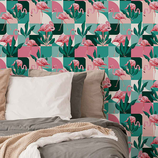 Wallpaper for Wall: Pink & Green Flamingo