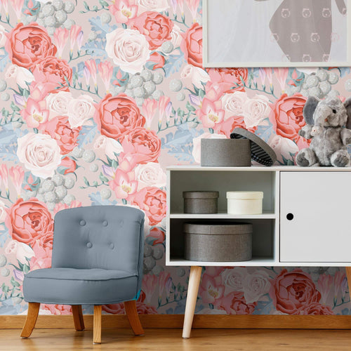 Blue Vintage Flower Removable Wallpaper 0578| Walls By Me