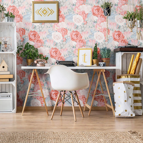 Blue Vintage Flower Removable Wallpaper 0578| Walls By Me